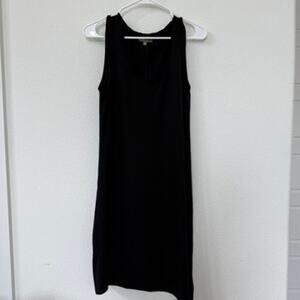 LILLA P Black Tank Dress Cotton Modal Stretch Midi Sleeveless Minimalist M